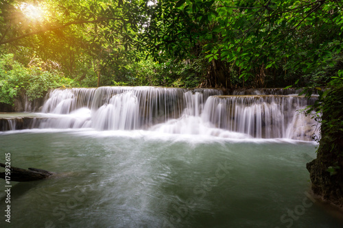 Beautiful Landscape of Waterfall in forest at Huai Mae Khamin Waterfall National Park, Kanchanaburi, Thailand