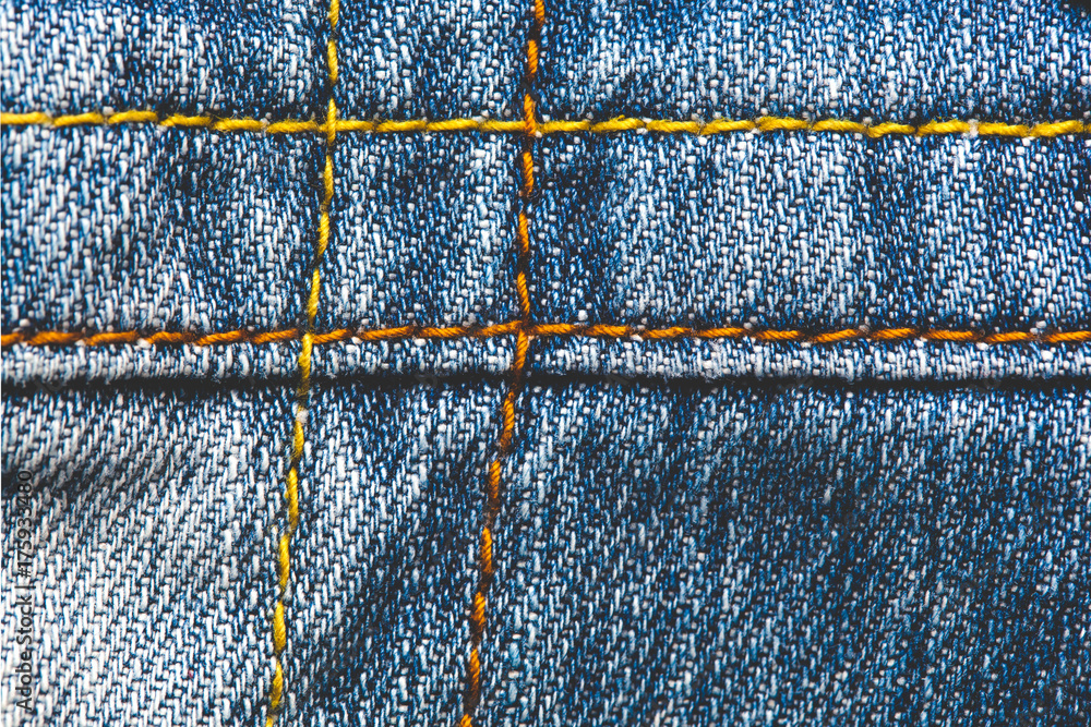 photo, closeup texture thread and stitch denim pants photo, closeup texture thread and stitch denim pants