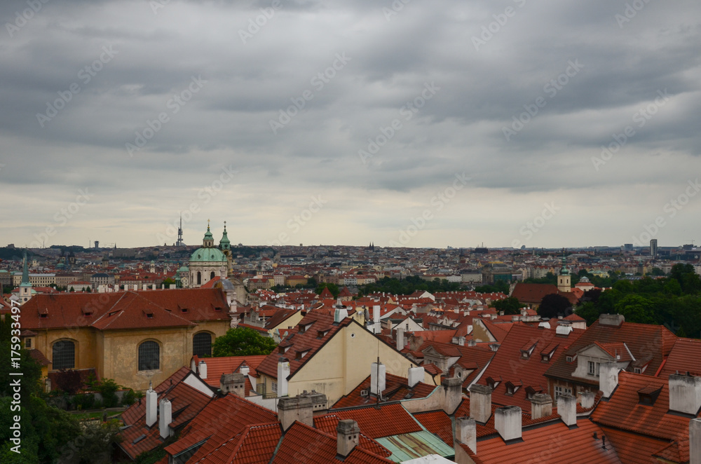 Panorama of the view on the roofs of Prague