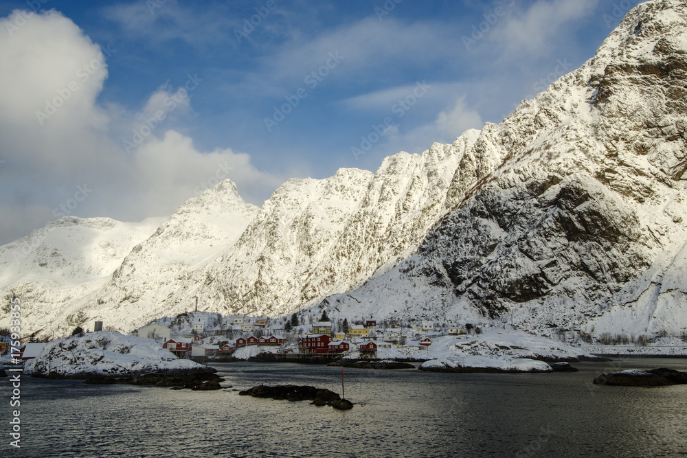 Lofoten Islands in the winter. Traditional Norwegian landscape