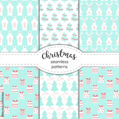 A collection of Christmas seamless vector backgrounds in a minimalistic style.