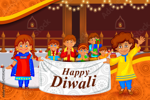 Kids wishing Diwali background with message meaning Happy Deepawali