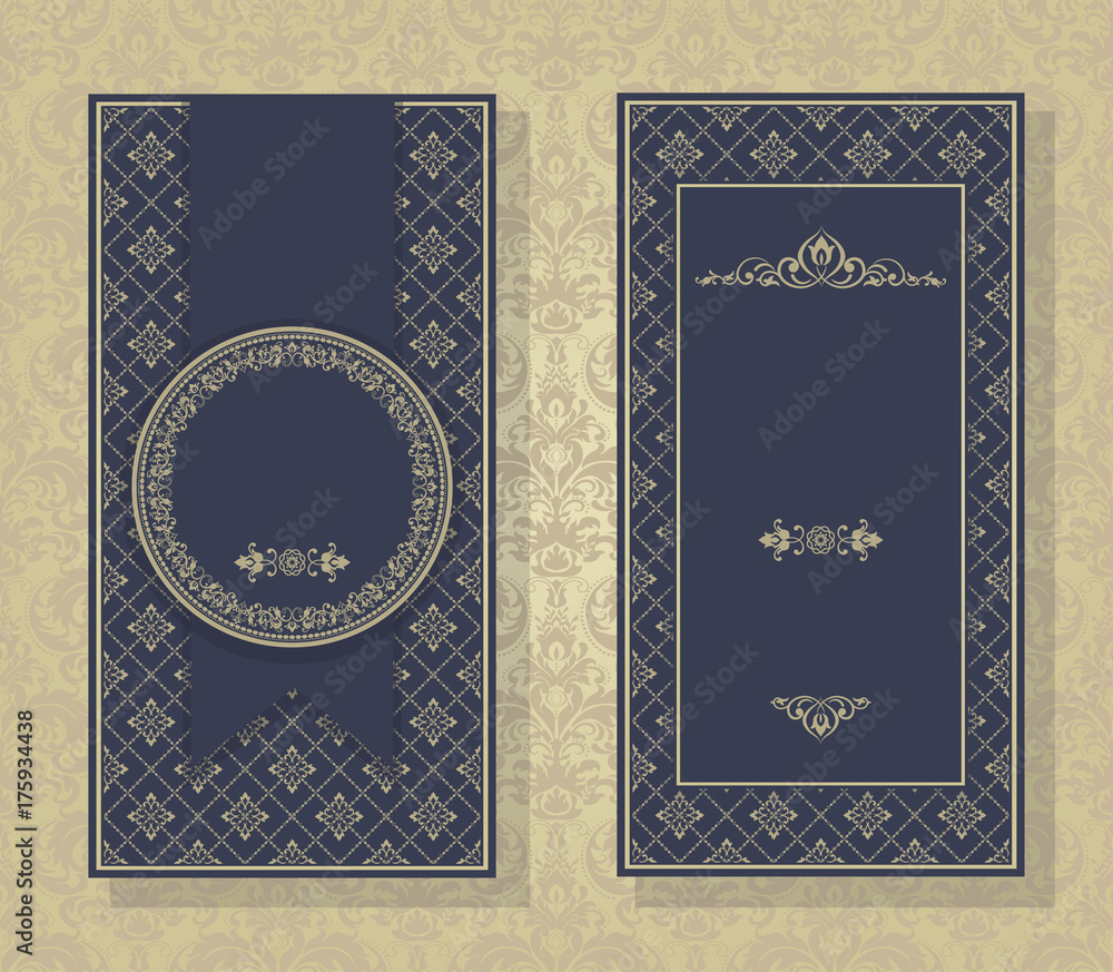 Wedding invitation cards baroque style. The front and rear side. Beautiful Victorian ornament. Frame with floral elements. Vector illustration. Wedding invitation cards baroque style. The front and rear side. Beautiful Victorian ornament. Frame with floral elements. Vector illustration.
