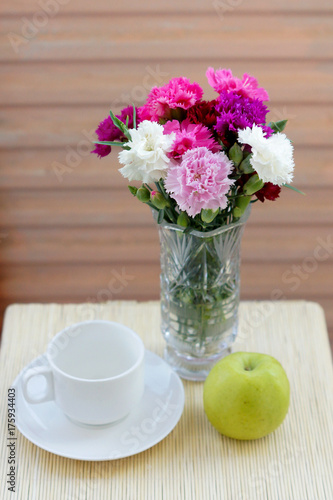 Wallpaper Mural Flower bouquet, apple and coffee mug Torontodigital.ca