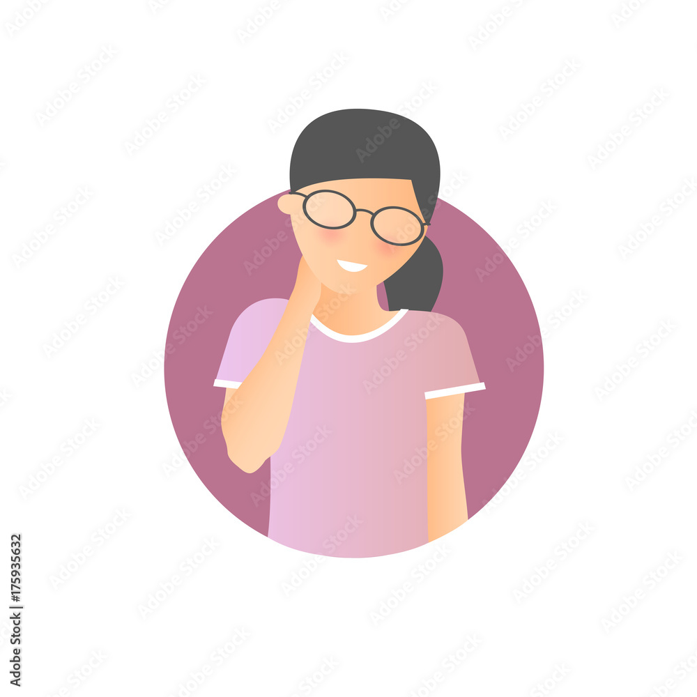 Embarrassment expression, woman shy, timid. Flat gradient vector icon Embarrassment expression, woman shy, timid. Flat gradient vector icon