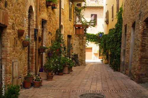 Fototapeta Naklejka Na Ścianę i Meble -  Old street of Old Town of Pienza, Tuscany, Italy