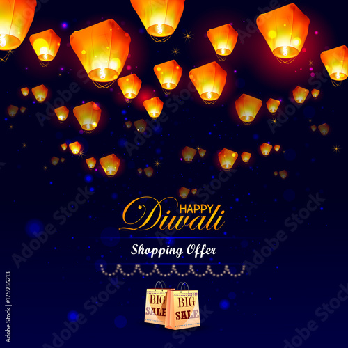 Floating lamp in Diwali holiday night shopping sale offer