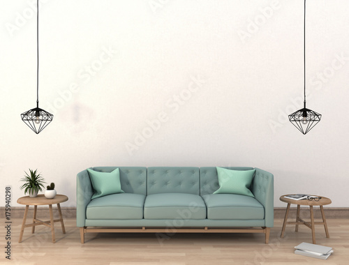 mock up poster frame in hipster interior modern living room background, 3D render