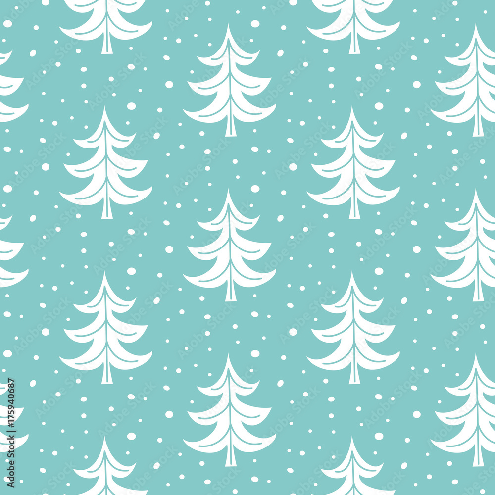 Obraz premium Seamless pattern with christmas trees on the blue background.