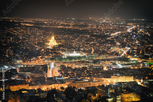 Top view of the Georgian capital Tbilisi at night