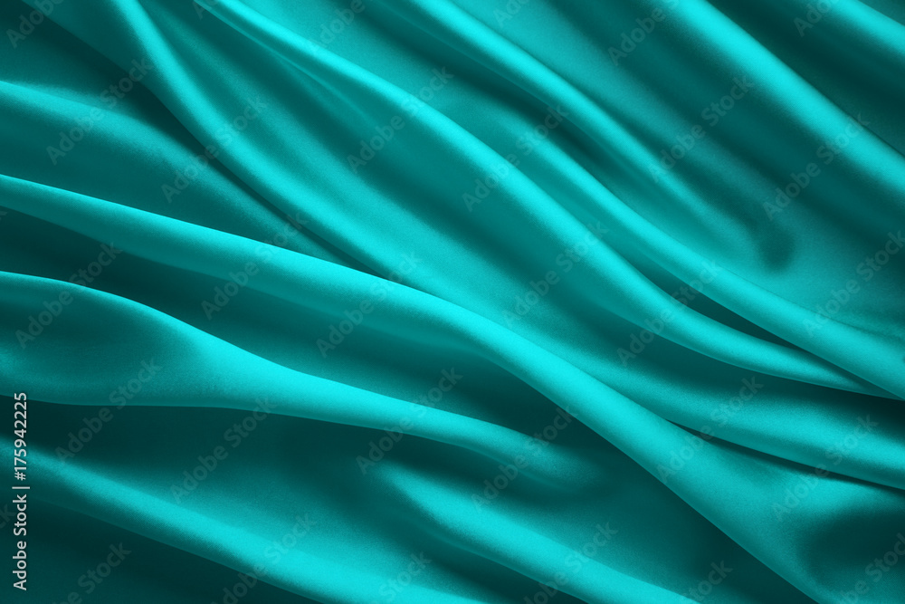 Fototapeta premium Silk Fabric Background, Blue Satin Cloth Waves, Abstract Flowing Waving Textile