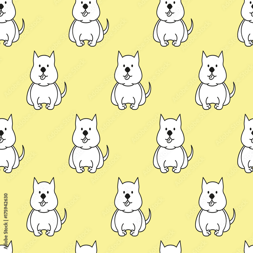Seamless pattern with cartoon dogs on the yellow background. Seamless pattern with cartoon dogs on the yellow background.