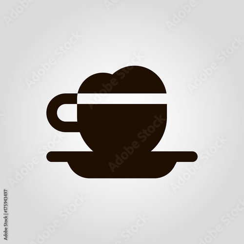 Coffee mug or cup with beans isolated flat vector icon