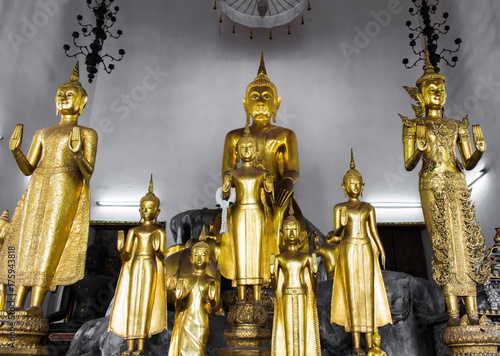 Reclining Buddha gold statue. Wat Pho  that famous and popular tourist attraction in Bangkok  Thailand  Southeast  Asia