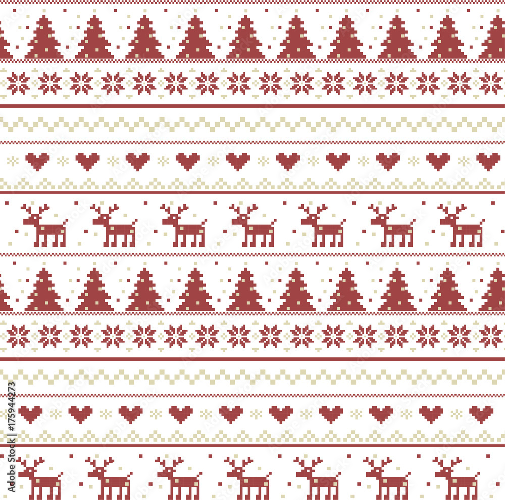 Vector christmas pattern illustration of a knitting with a deer Vector christmas pattern illustration of a knitting with a deer