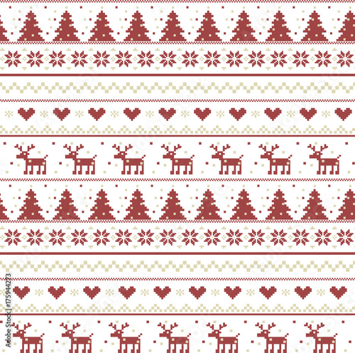 Vector christmas pattern illustration of a knitting with a deer