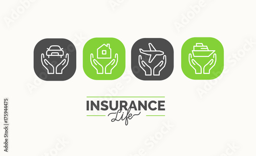 Conceptual linear icons life insurance in the journey.