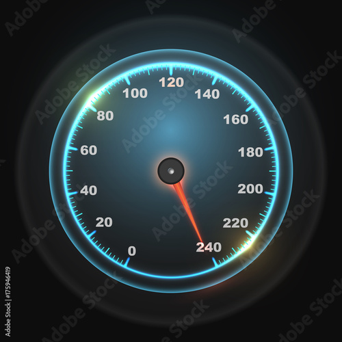 Glowing round car speedometer