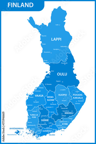 The detailed map of the Finland with regions or states and cities, capitals