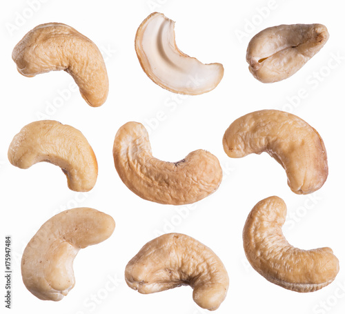 Cashew or indian nut on the white background.