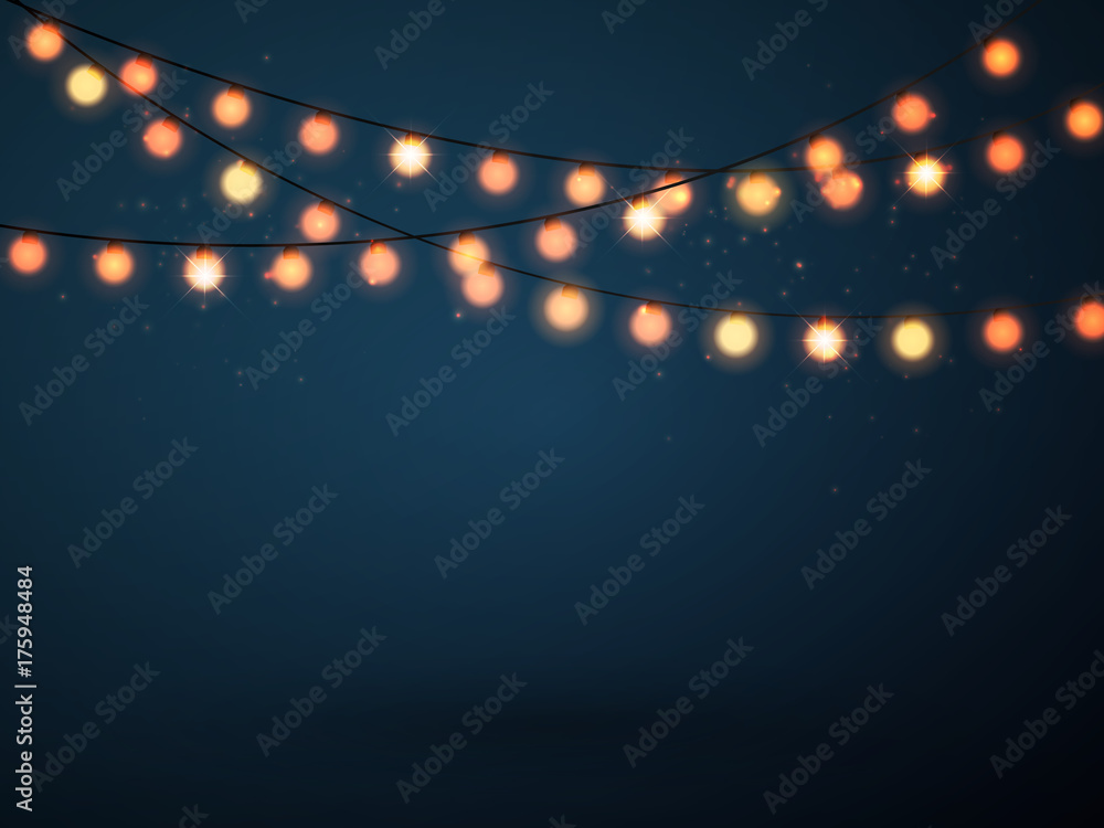 Christmas background. Golden xmas lights isolated. Vector illustration