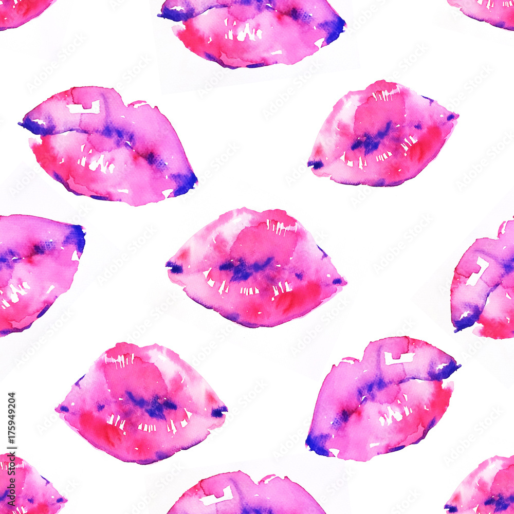 Cute pink lips watercolor seamless pattern Cute pink lips watercolor seamless pattern