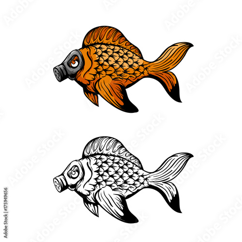 Fish in a gas mask vector illustration