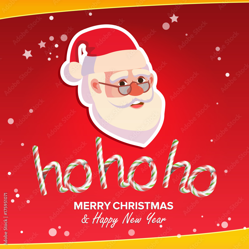 Naklejka premium Ho-Ho-Ho Phrase Sign Vector. Merry Christmas Greeting Red Background Card. Santa Claus. Place For Text. Illustration