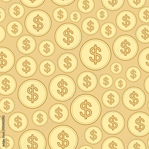 golden background with dollars - vector dollar seamless pattern