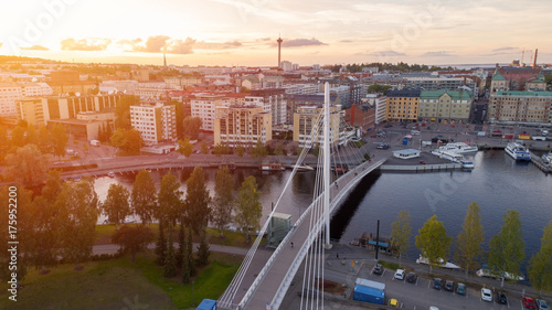 Tampere city at sunset top view photo