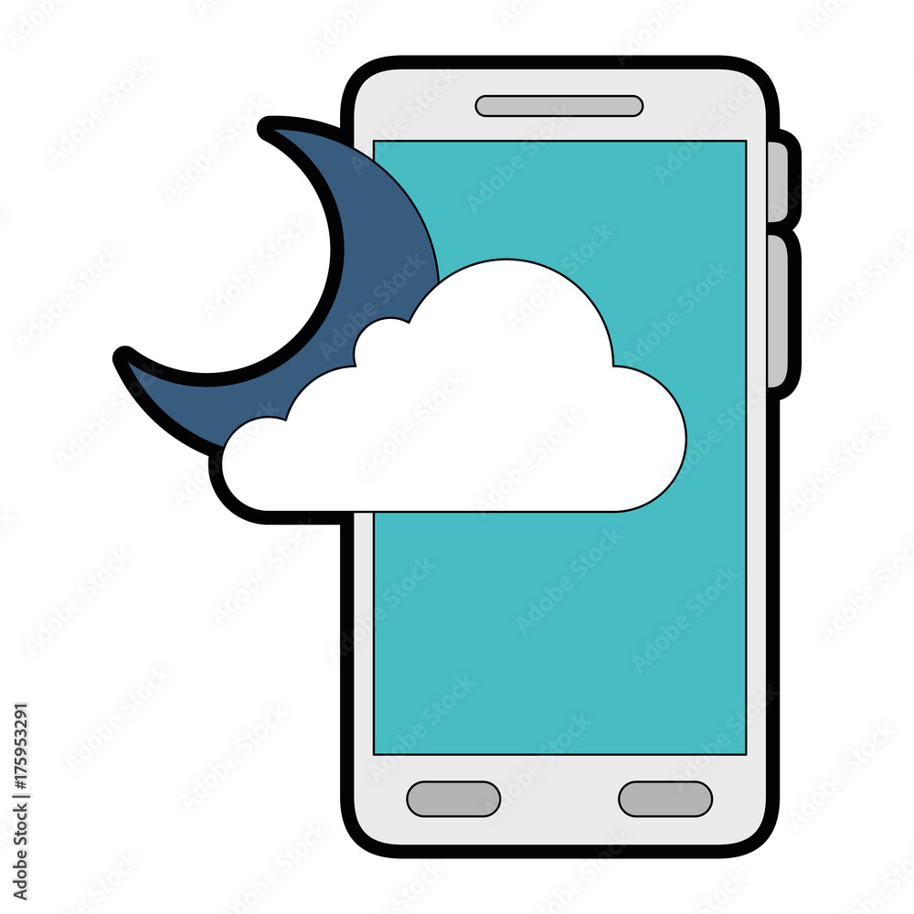 smartphone with moon and cloud weather application smartphone with moon and cloud weather application