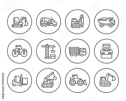 construction vehicles icons on white