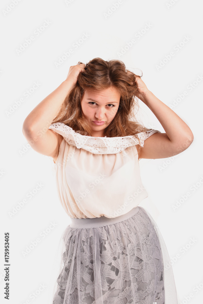 Cheerful female model on a white background Cheerful female model on a white background