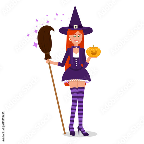 Lovely witch with a broom.