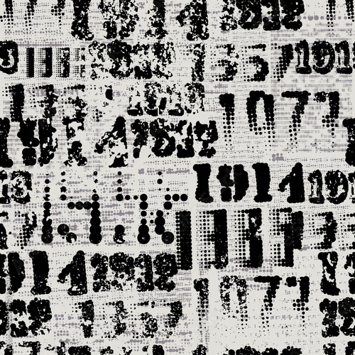 Seamless background pattern. Imitation of grunge retro halftone newspaper, unreadable.