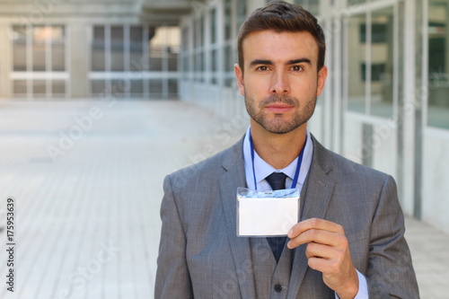 Εκτύπωση καμβά Businessman showing his credentials with space for copy