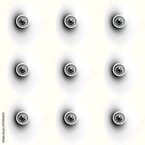Seamless pattern of eyeballs looking through holes. 