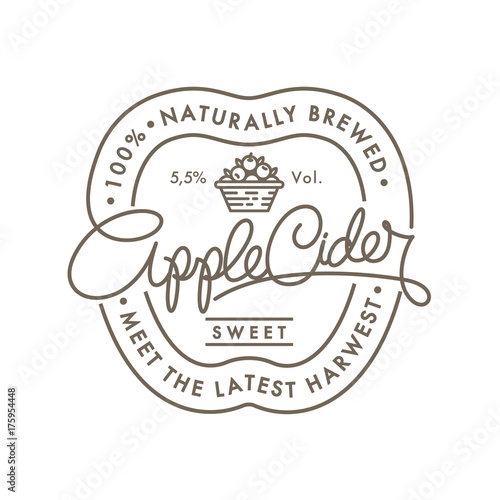  Cider logo and label. Retro lettering.  Apple cider label and basket of apples.