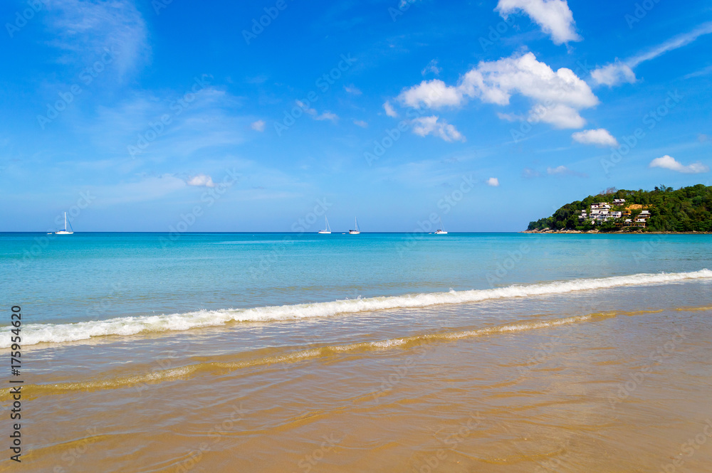 Landscape of Kamala beach on the exotic island of Phuket in Thailand