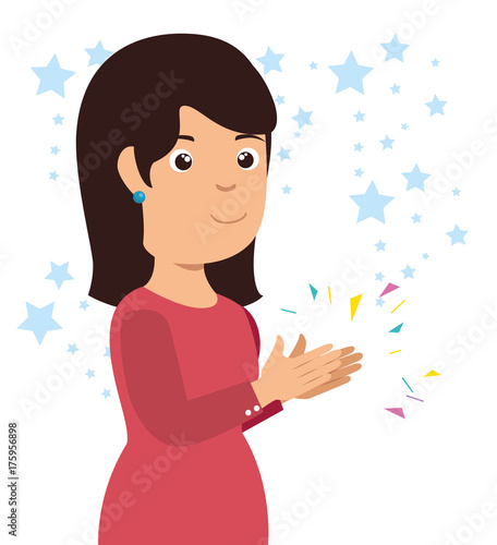 smiling woman clapping cheerful cartoon vector illustration graphic design