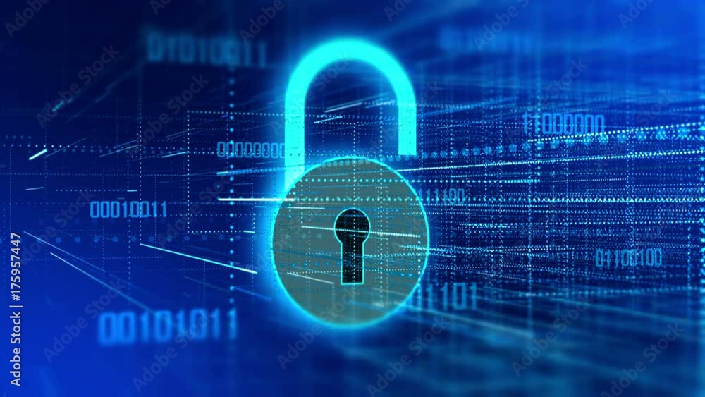 Internet banking security concept. Digital padlock in cyber space. Animation safety of personal data protection. 4K UHD seamless loop video.