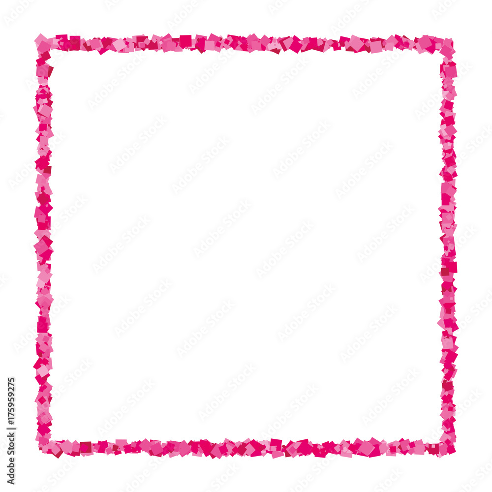 Pink abstract texture frame isolated on white background. Explosion of  confetti.  Flat design element. 