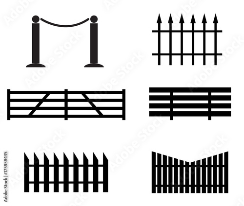 fence set icon on white background. black fence sign. flat style.