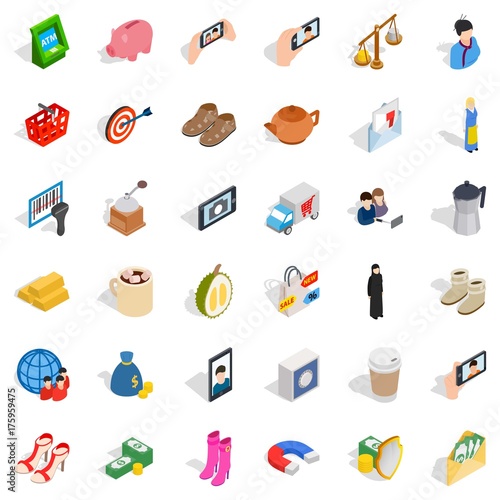 Money bag icons set, isometric style