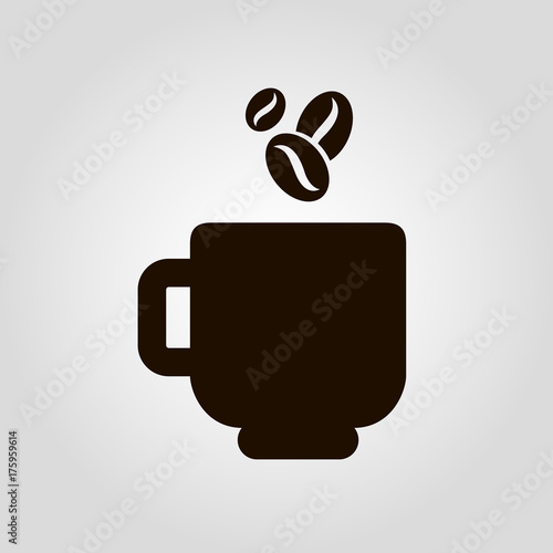 Coffee mug or cup with beans isolated flat vector icon