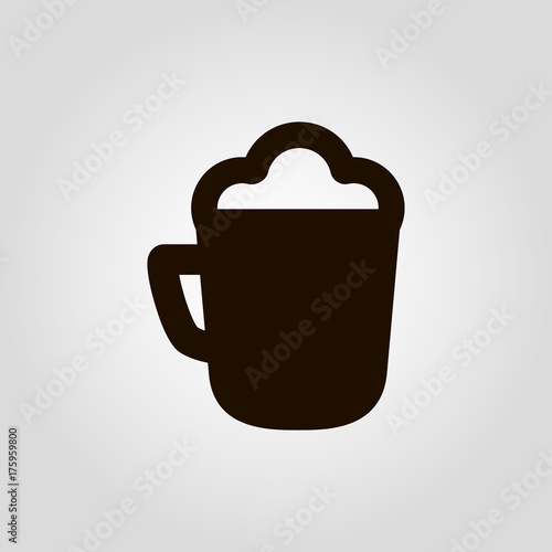 Coffee mug or cup with beans isolated flat vector icon