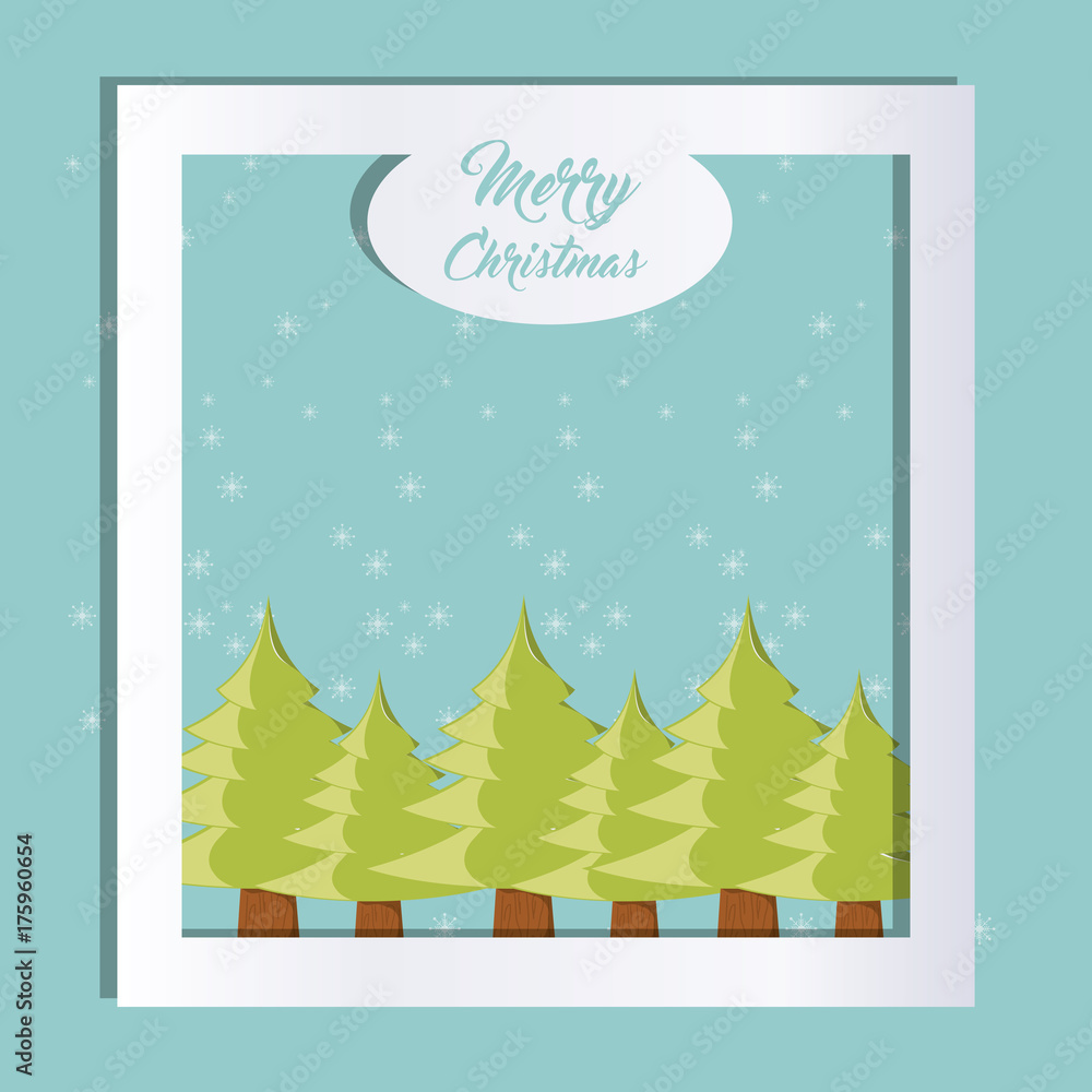 merry christmas card with pine trees icon colorful design vector illustration