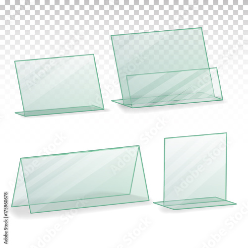 Plastic Holder Vector. Empty Plastic Table Holder For Business Card. Isolated Illustration