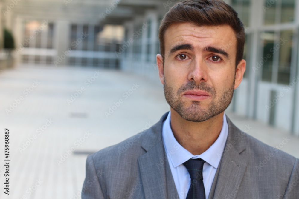 Sensitive man isolated with copy space Sensitive man isolated with copy space
