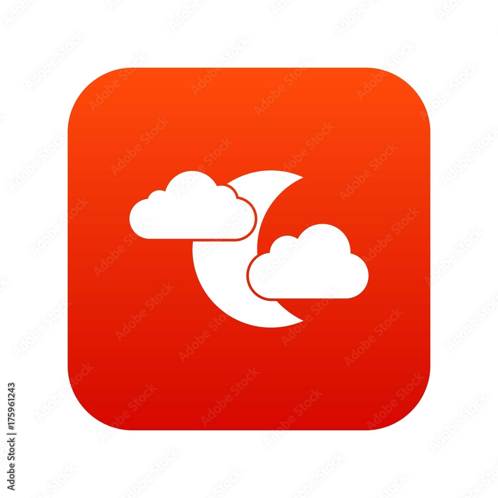 Moon and clouds icon digital red Moon and clouds icon digital red
